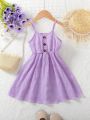 Kids Girls Fashionable Sleeveless Dress Simple Style with Buttons Tank Top Dress Children’s Clothes.