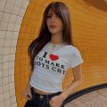I Love To Make Boys Cry Letter Print T-shirts Y2k Women's O-neck Short Sleeve Casual Crop Top Harajuku Fashion Tight Corset. 