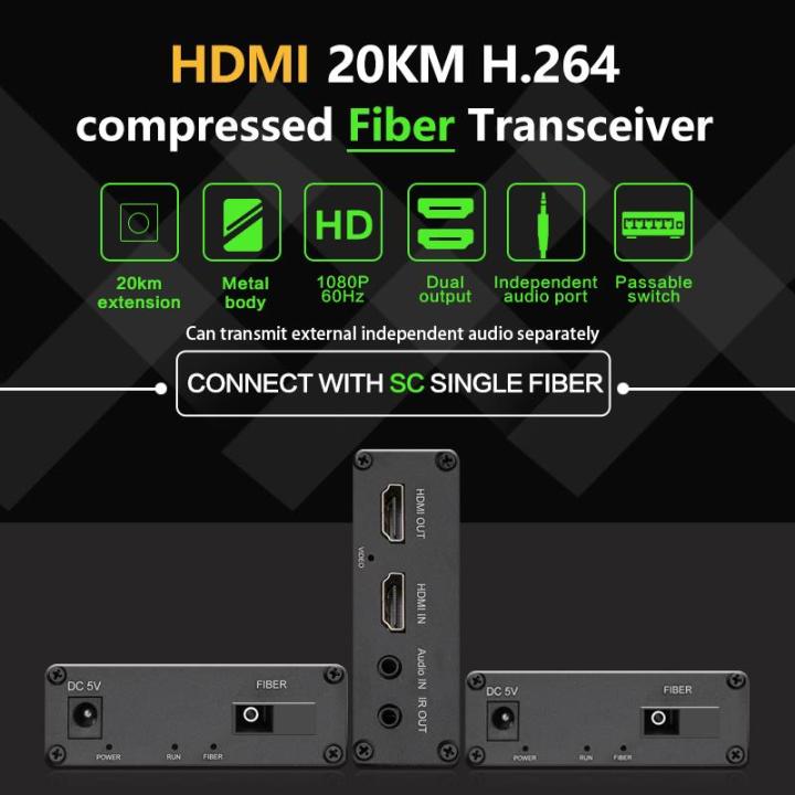 20Km HDMI Fiber Optic 1080P HD Video Transmitter Receiver Loop Over SC HD Fiber Extender Cable for PS4 PS5 DVD PC To TV Monitor