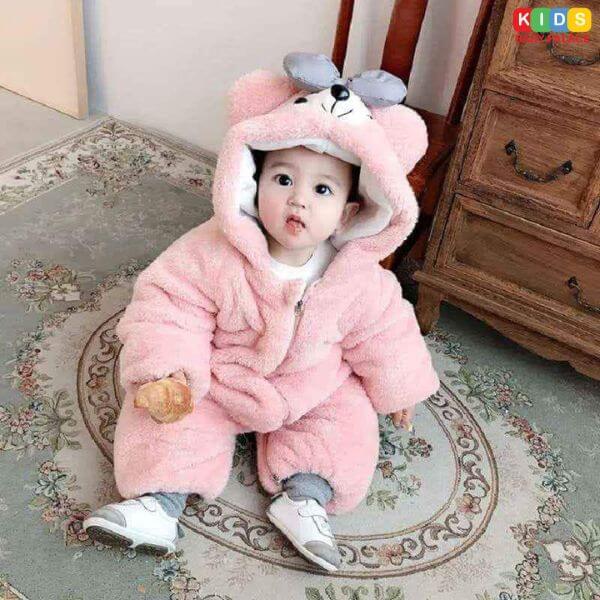 Baby Winter Fleece Jumpsuit With Hood Girls Boys Snowsuits Warm