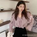 Chic Gentle Ruffled Western Style Shirt New Long-Sleeved Women's Spring Shirt Fashionable Design 2024. 