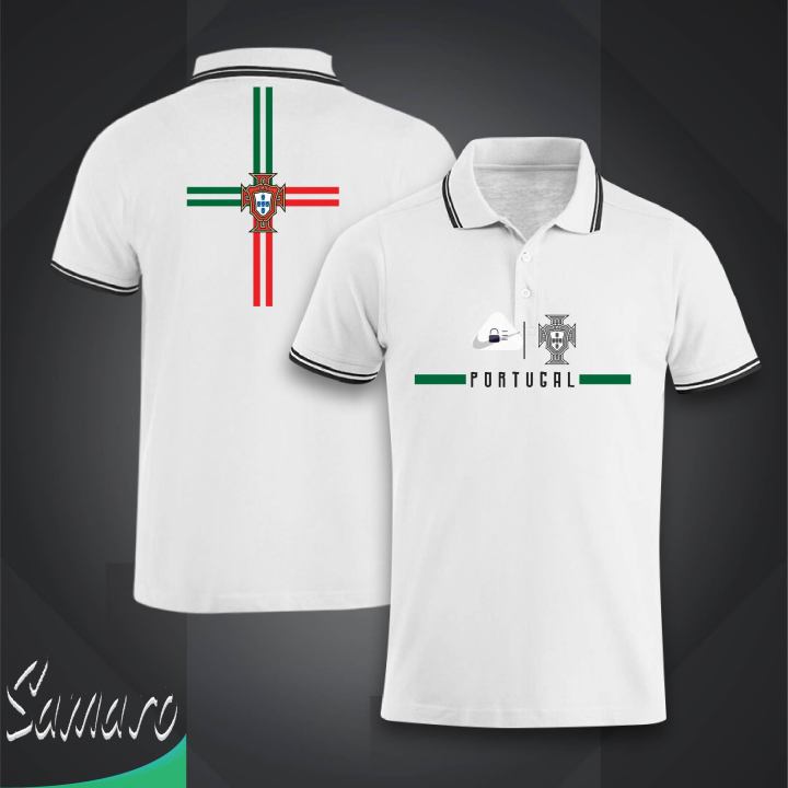 Portugal Football Jersey For Men - Half Sleeve Collar Polo Rebon t shirt - Portugal Jersey