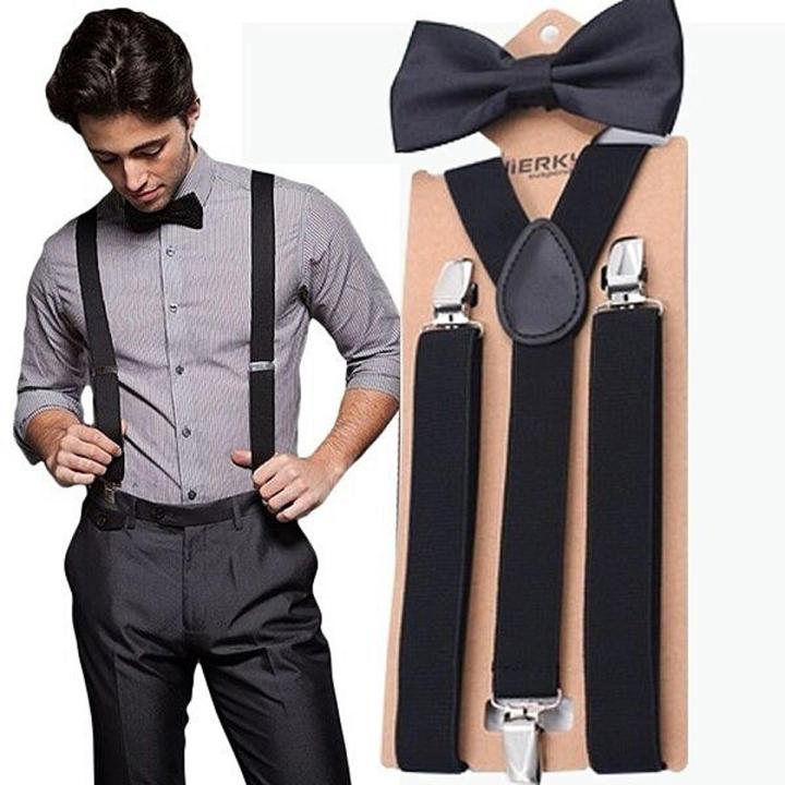 Suspenders & Bow Tie For Men Y-Shape Suspenders Bow Ties For men Black Color