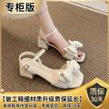 Chunky-Heel Sandals Women's2023Summer New Fashion Bowknot Fairy Dress with Middle Heel Fashion Women's Shoes. 