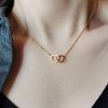Interlocked Double Heart Necklace Stainless Steel Hollow Heart Pendant Clavicle Necklace Women Sisters Jewelry. 