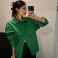 86 Design Sense Niche Long-Sleeved Shirt 2022 Autumn and Winter Korean Style POLO Collar Loose Mid-Versatile Long Sleeve Shirt Coat for Women. 