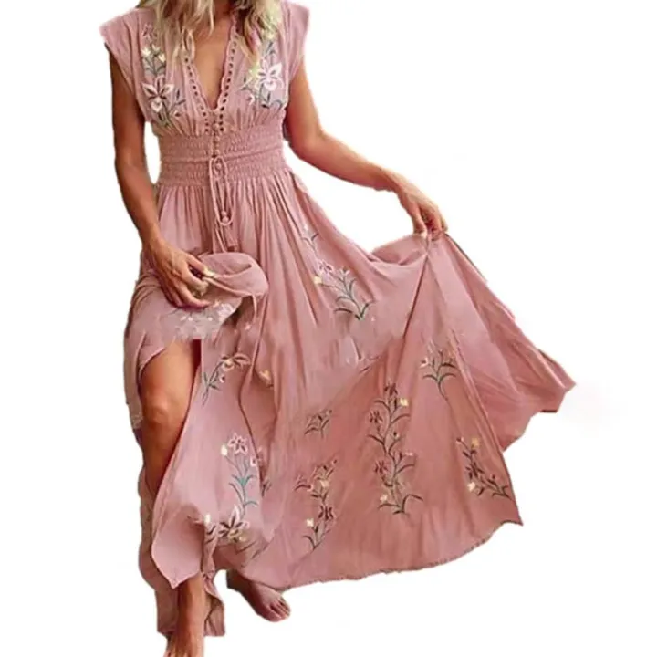 Elegant%20Vintage%20Women%20Maxi%20Dress%20Sleeveless%20V%20Neck%20Floral%20Print%20Large%20Hem%20Long%20Polyester%20Dress%20for%20Party%20Dating%20Daily%20-%20Image%205