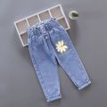 Spring Autumn New Girls High Waist Jeans Trousers Cotton Casual Baby Feet Pants Teenager Denim Boys Clothes.