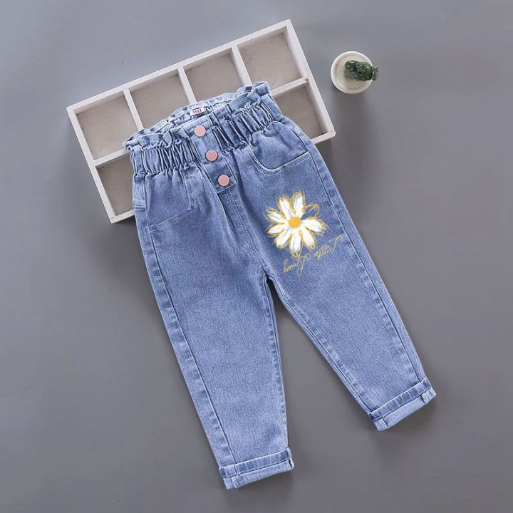 Spring Autumn New Girls High Waist Jeans Trousers Cotton Casual Baby Feet Pants Teenager Denim Boys Clothes