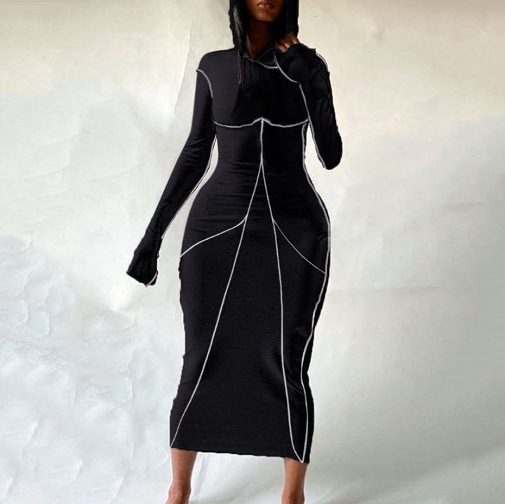 Womens Hoodie Dress Fashion Wrap Long Sleeve Maxi Dress Solid