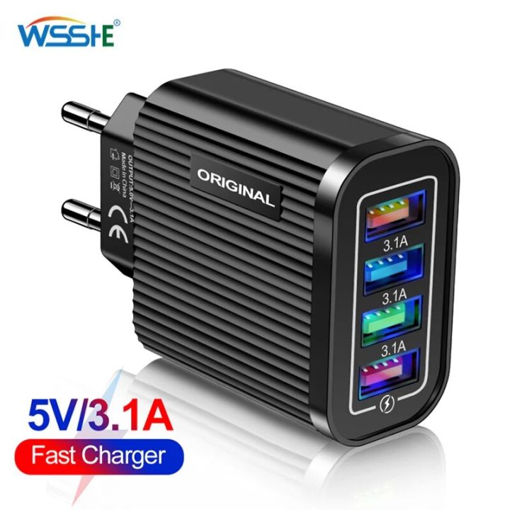 5V 3.1A USB Charger for IPhone Charger 4 Ports Fast Charging Wall Phone Charger For IPhone Samsung Xiaomi USB Adapter