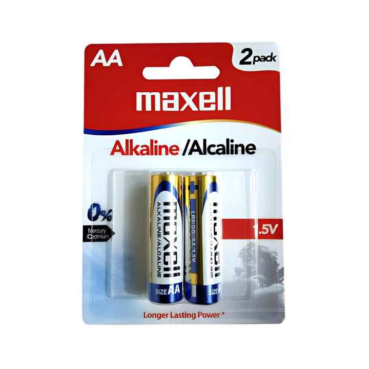 Maxell Alkaline AA Batteries: 1.5 Volt Power for Various Devices - Pack of 2 Non-Rechargeable Batteries Included - Battery