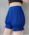 Women’s Silk Puffy Style Shorts with Ruffle Trim.