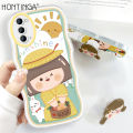 Hontinga for Samsung Note 20 Back Cover Free Holder Lovely Girl Soft Wavy Case Camera Protection Transparent TPU Mobile Cover. 