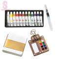 Walnut Watercolor Palette Portable Watercolor Palette Set with Color Mixing Kit for Artists On-the-go Compact Travel Size Sketch Board with 8/15 Colors Mini Pocket Artist Kit Travel Watercolor Kit.