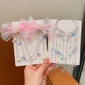 Children Cute Baby Mermaid Princess Pearl Fringe Bow Forehead Chain Hairpin Fairy Hair Accessories Cartoon Girls Hair Clip.