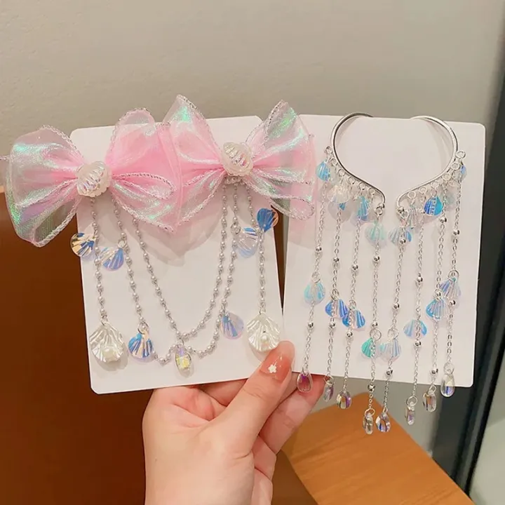 Children%20Cute%20Baby%20Mermaid%20Princess%20Pearl%20Fringe%20Bow%20Forehead%20Chain%20Hairpin%20Fairy%20Hair%20Accessories%20Cartoon%20Girls%20Hair%20Clip%20-%20Image%203