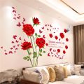 DIY Self-Adhesive Red Rose Wall Stickers For Living Rooms Bedroom Background Wall Decoration Creative Sticker Mural Home Decor. 