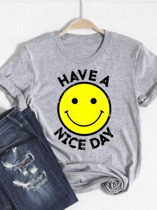 Print%20T%20Shirt%20Short%20Sleeve%20Flower%20Vintage%20Cute%2090s%20Summer%20Top%20Fashion%20Clothes%20Women%20Clothing%20Gray%20Basic%20Tee%20Graphic%20T-shirt%20-%20Image%204