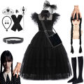 Wednesday Addams Cosplay Dress for Girl Kids Movie Wednesday Cosplay Costumes Black Gothic Dresses Halloween Party Women Clothes.