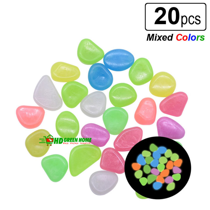20 pcs x Artificial Luminous Stone Glow in the Dark Fluorescent Pebbles Aquarium Decorative Stones