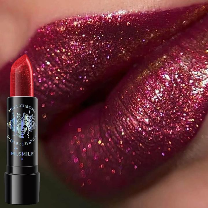Glitter Lipstick Waterproof Long Lasting Diamond Pearlescent Metallic Lipstick Black Lipgloss Women Lips Makeup Cosmetic