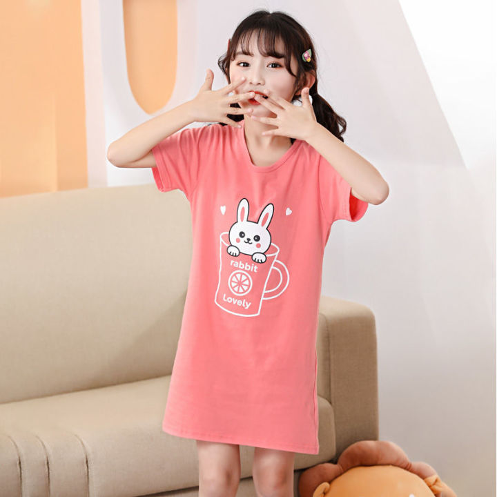 Girls'%20Nightdress%20Children's%20Summer%20Clothing%20Short-Sleeved%20Cotton%20Dress%20Little%20Girl%20Thin%20Pajamas%20Princess%20Children's%20Loungewear%20-%20Image%202