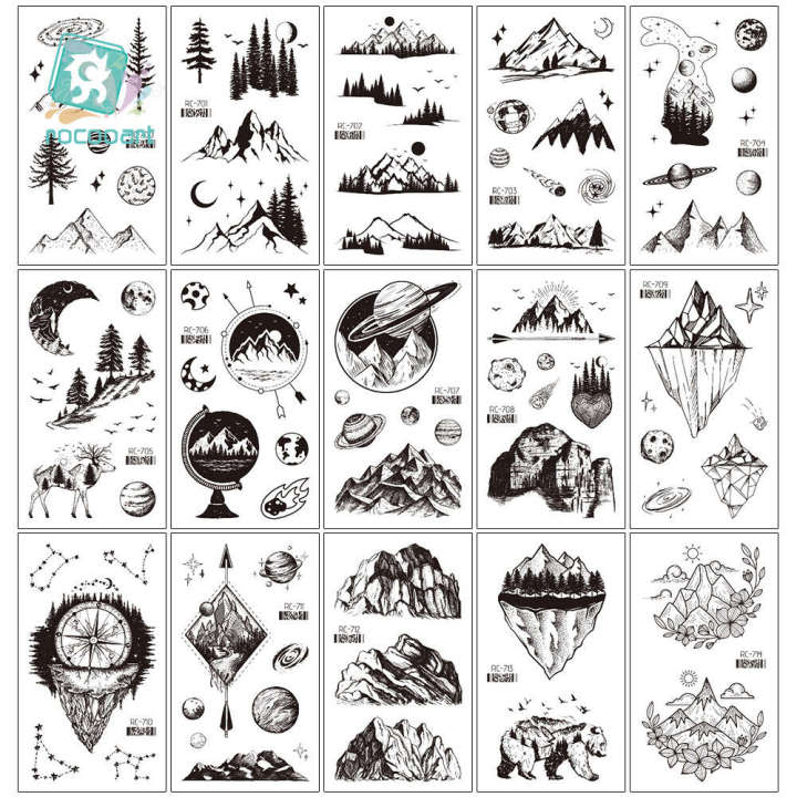 New%20Little%20Fresh%20Waterproof%20Mountain%20River%20Black%20and%20White%20Personalized%20Temporary%20Tattoo%20Hand%20Sticker%20-%20Image%203
