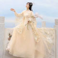 White Women's Han Chinese Clothing Ancient Costume Summer Improved Dress Super Fairy Style Flow Fairy Skirt with Wide Sleeves Ancient Style Summer.
