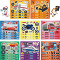 8/16Sheets DIY Engineering Car Puzzle Stickers Make a Face Children Create Your Own Motorcycle Train Truck Jigsaw Game Kids Toy. 