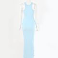 Articat Sleeveless Spaghetti Strap Dress Women O Neck Solid Slit Maxi Dress Spring Summer.
