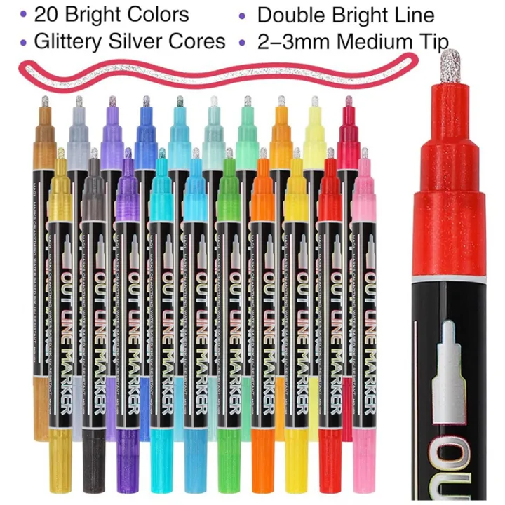 Shimmer%20Markers%20Doodle%20Outline%20Dazzles:%2020%20Colors%20Metallic%20Double%20Line%20Glitter%20Pen%20Set%20Super%20Squiggles%20Sparkle%20Dazzlers%20Multicolor%20-%20Image%206