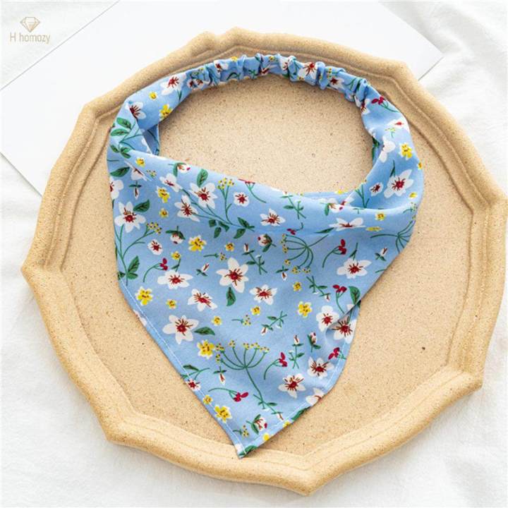 Women Bandana Elastic Soft Boho Hair Band Printed Hair Scarf Gifts Blue