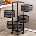 5 Layers Kitchen Rotating Shelf 360 Degree Baskets Fruit Vegetable Storage Rack Floor Round Shelf With Wheels. 