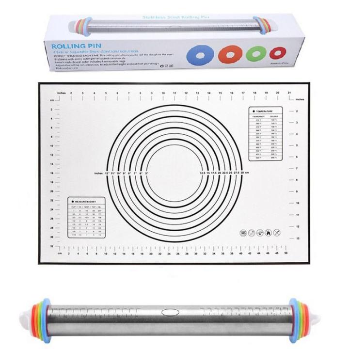 Rolling%20Pins%20For%20Baking%20With%20Mat%20Adjustable%20Pie%20Rolling%20Pin%20With%20Multi%20Color%20Thickness%20Rings%20Nonstick%20Silicone%20Pastry%20Mat%20Bench%20-%20Image%202