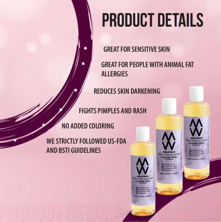 Mollywaiz Pure Castile Liquid Soap LAVENDER 300mL Face Wash & Body Wash