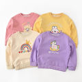 Girls sweatshirt spring children's clothes top women's new small and medium-sized children round neck cotton long sleeve children's cartoon autumn clothes white.