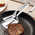 1Pcs Multi-Function Food Grade Stainless Steel BBQ Tongs Barbecue Bread Beef Steak Turner with Clamp Clip. 