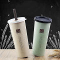450Ml Popular Portable Hand Cup / Healthy Wheat Straw Cup with Straws / Student,Home,Office,Travel Coffee Drinking Bottle 1Pcs.