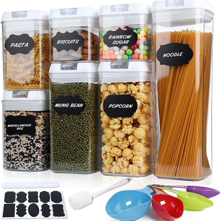 GC 7 Piece Food Storage Container Set With Marking Pen, Sticker, Measuring Spoon Durable And Impact Resistant Airtight Clear Canisters For Kitchen, Pantry