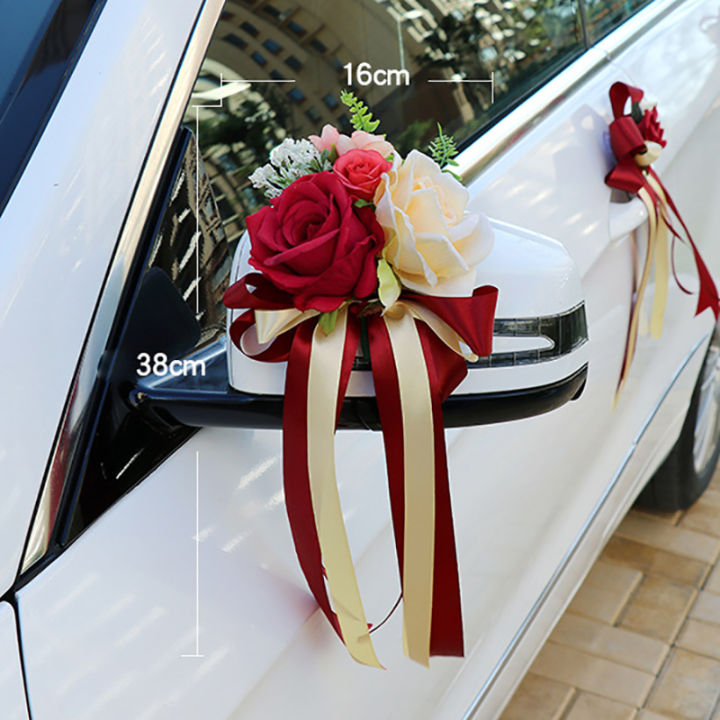 Creative Wedding Car Decoration Flower Door Handles Rearview Mirror Decorate Artificial Flower Accessories Marriage Props Gifts Jessica