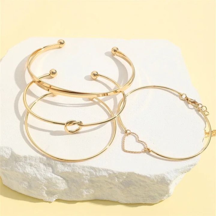 4Pcs%20Charm%20Thick%20Thin%20Link%20Bracelets%20Set%20For%20Women%20Gold%20Color%20Love%20Heart%20Knot%20Metal%20Chain%20Twist%20Bracelet%20Punk%20Jewelry%20Party%20Gift%20-%20Image%203