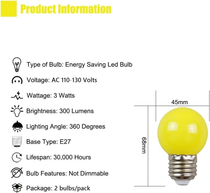 iPOWER%20Energy%20Saving%20LED%20Light%20Bulb,%203%20Watt%20Ambient%20Led%20Yellow%20Color%20Light%20%20E27%20Screw%20Base%20-%20Image%203