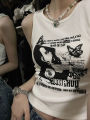 Y2k Grunge Print Sleeveless Tank Top for Women Ribbed Knit Vest Streetwear Aesthetic Clothing Female Crop Top Women 2000s. 