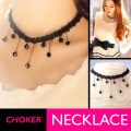 Necklace For Girls Choker Necklace Women Fashion Jewelry CN-01B Simple And Smart Black Lace Necklace With Hanging Beads.