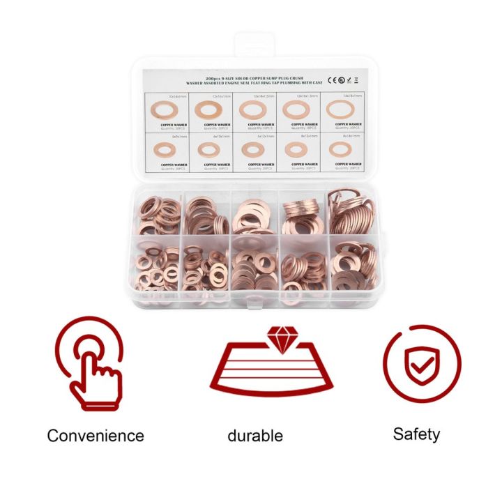 200Pcs%20Solid%20Copper%20Washer%20Flat%20Ring%20Sump%20Plug%20Oil%20Seal%20Assorted%20Set%20Box%20-%20Copper%20color%20200Pcs%20-%20Image%203