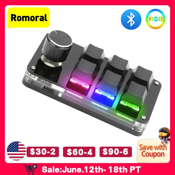 USB Custom Keyboard Macro 3/6 Key 1 Knob Programming RGB Bluetooth Gaming Photoshop Hotswap Mini Mechanical BT Keyboard