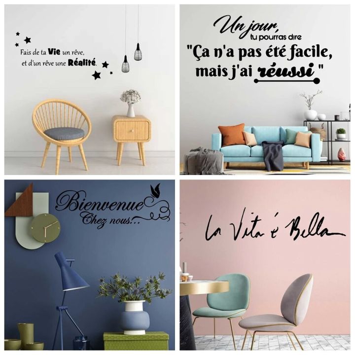 French text Waterproof Wall Stickers Wall Art Decor For Living Room ...