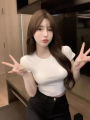Korean-Style Short round Neck Short Sleeve T T-shirt Women Korean Style New Skinny Slimming Women t.