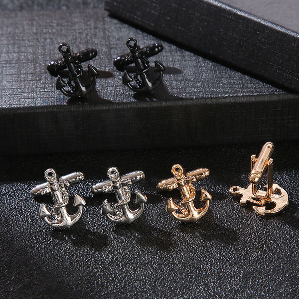 Men's Anchor Shape Navy French Shirt Cufflinks Pair (1 Pair)